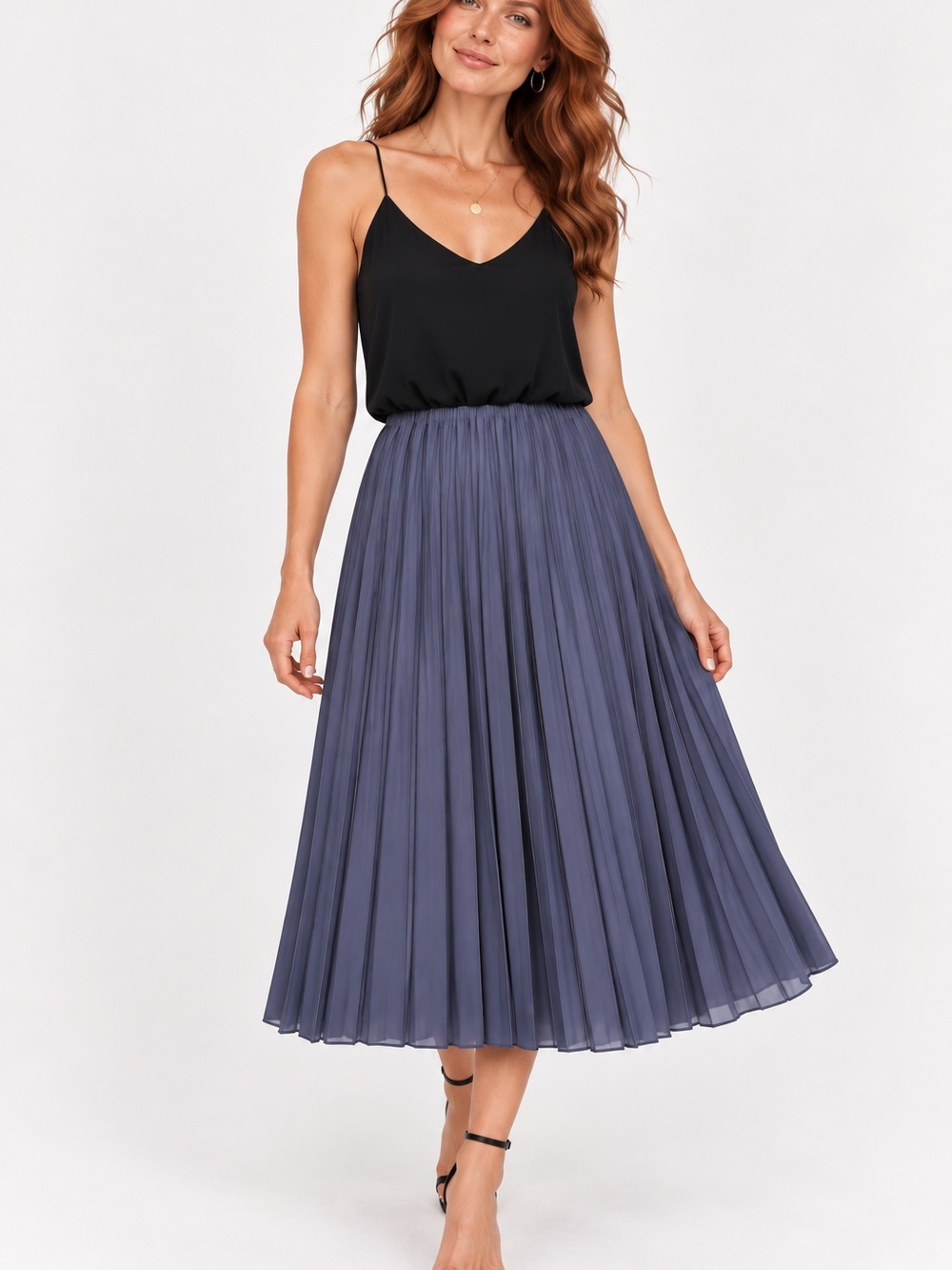 LOFT Pleated Duet Colorblock Midi Dress Black Blue S *